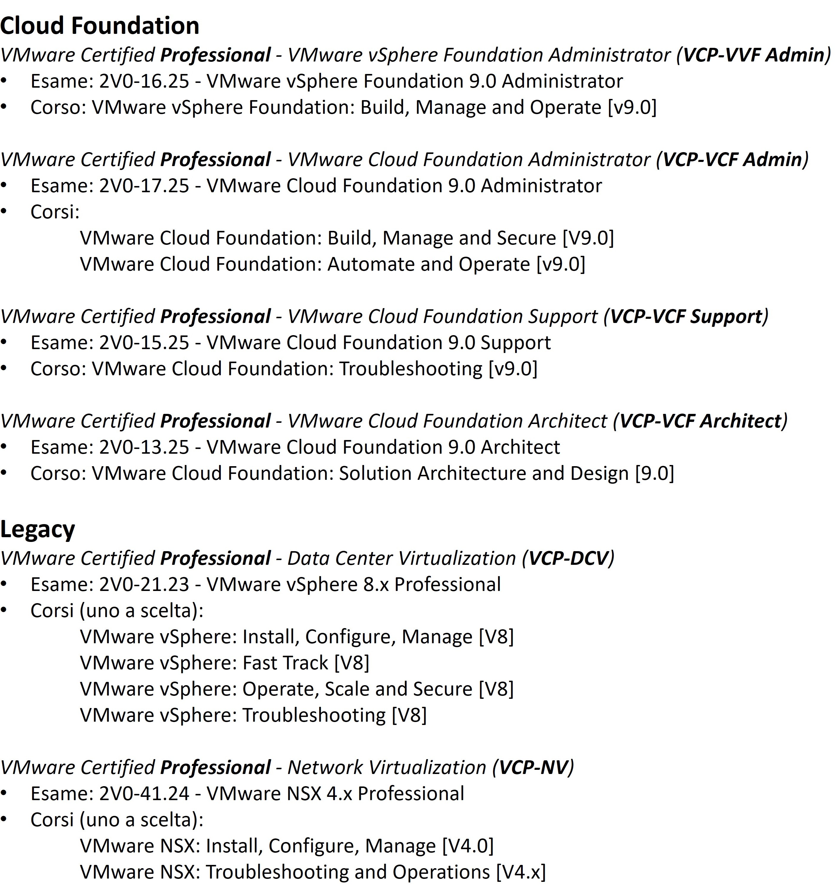 Certificazioni VMware